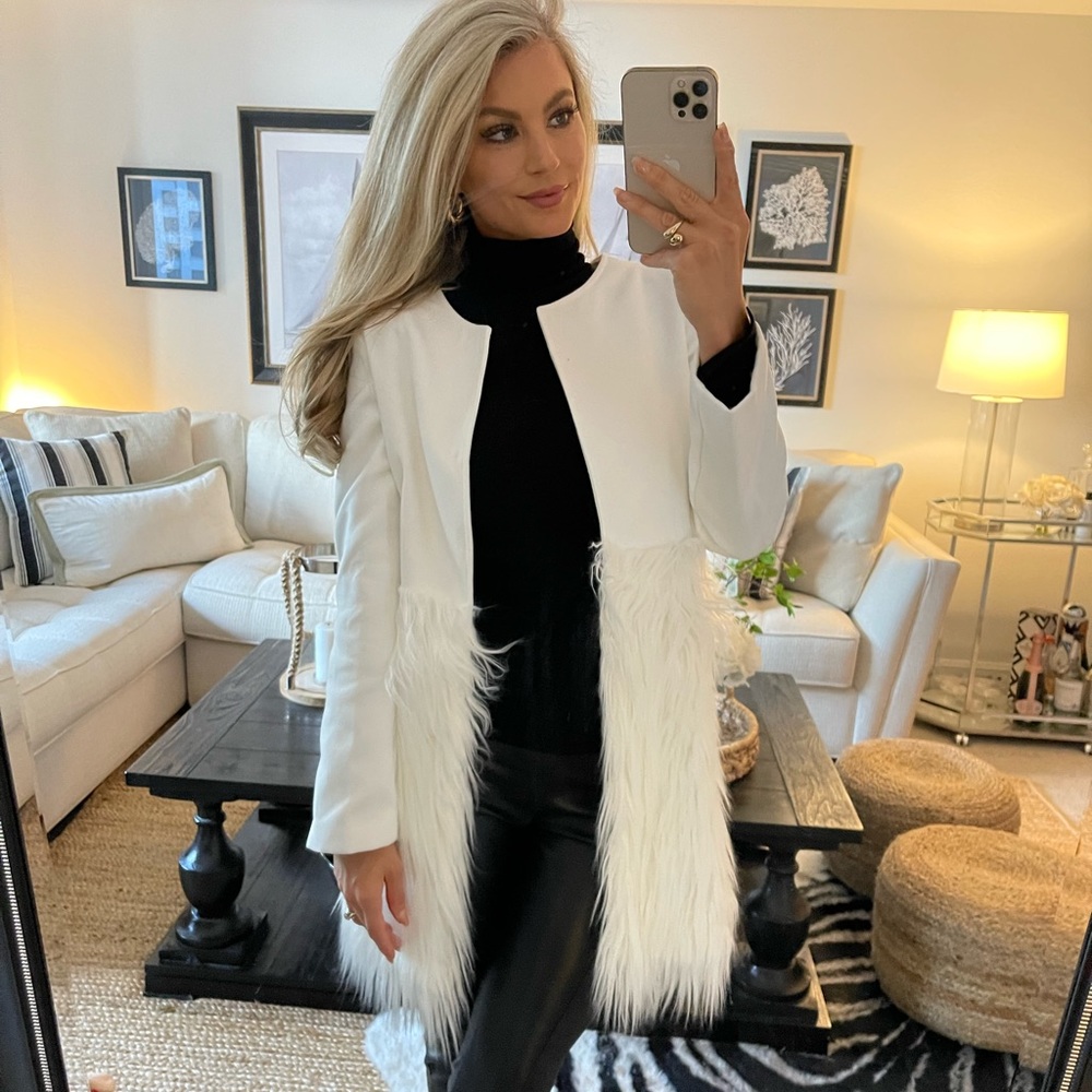 White faux fur overcoat